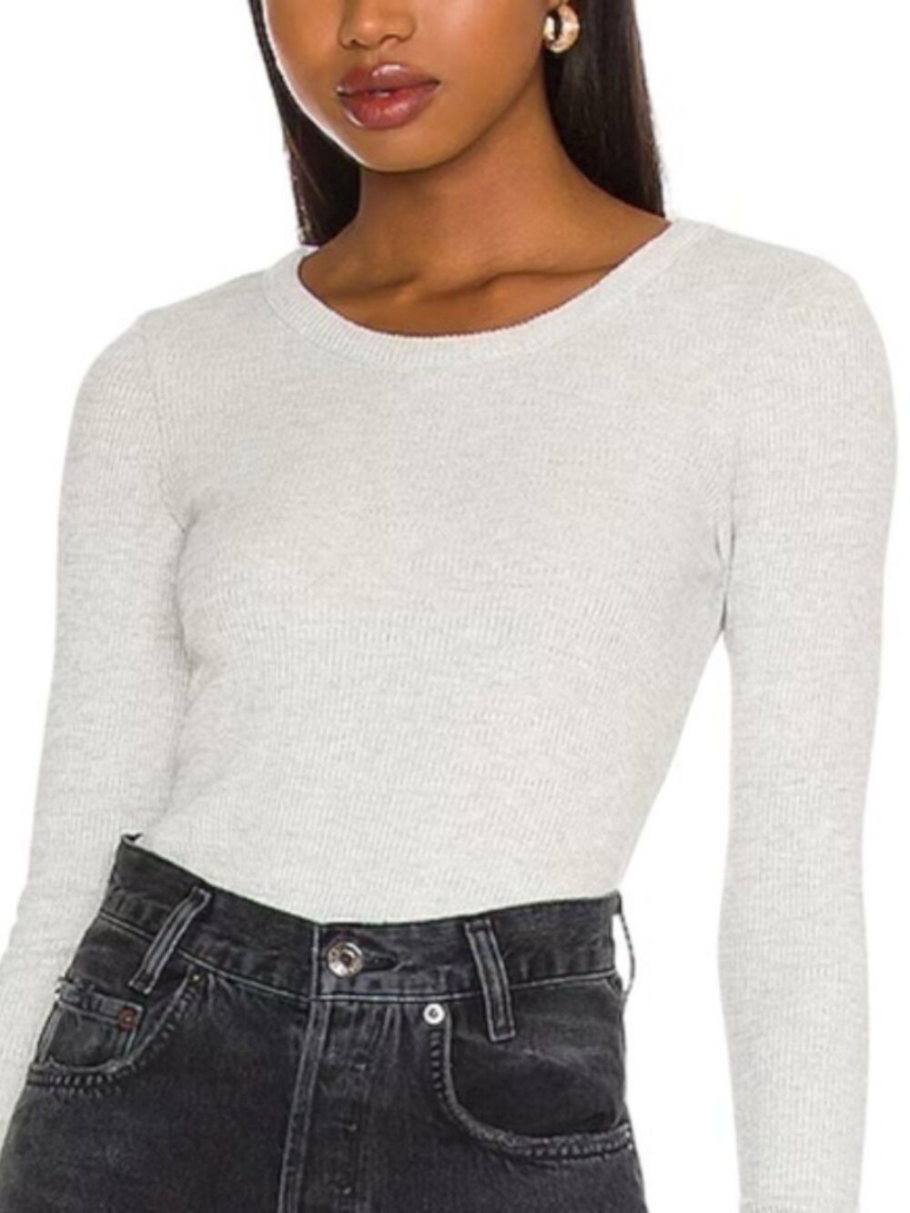 AGOLDE Maya Rib Knit Long Sleeve Size Small Brushed Oatmeal Heather